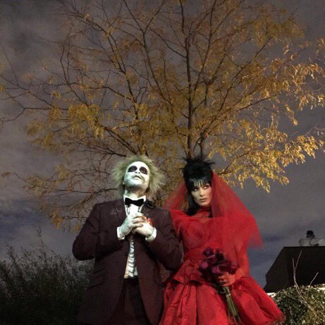 hadidrchive's tweet photo. bella hadid and the weeknd as lydia and beetlejuice (2018) https://t.co/WuA2M9Y3Ns