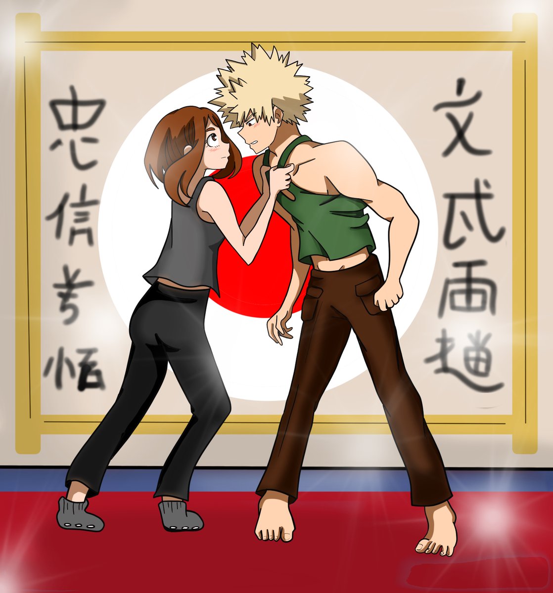 [FIC] Free Fall, a celebrity AU #Kacchako fic
The vlogger pointed to the sign. "This is a fight studio. Why is the typecast 'girl next door' actress Ochako Uraraka here? Stay tuned!" 
archiveofourown.org/works/34488262
For the <a href="/CampKacchako/">Camp KACCHAKO</a> anniversary fic swap.
#BNHAfanart by <a href="/RGD_Honnori/">RGD 🌱</a>