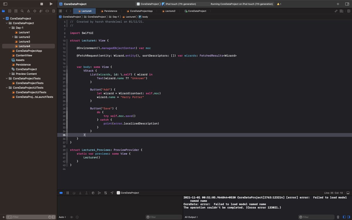 Javac_dev_harsh's tweet image. Day 52 of #Swift/#SwiftUI (2/2) -&amp;gt;
😍Learnt about Hashable, NSManagedObject  subclasses
🤓Facing some problems in the course
🤠Will learn more deeply about CoreData in SwiftUI
#100daysofcodechallenge #100DaysOfCode
#100DaysOfSwiftUI😞
Screenshots of today&apos;s learning-: