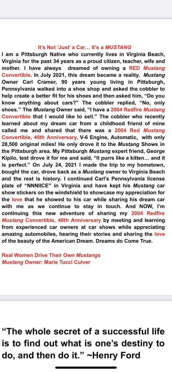 marietculver's tweet photo. My Mustang Story ❤️🚘❤️ Real Women Drive Their Own Mustangs #PittsburghNative @Ford https://t.co/Gzcqr98gV0