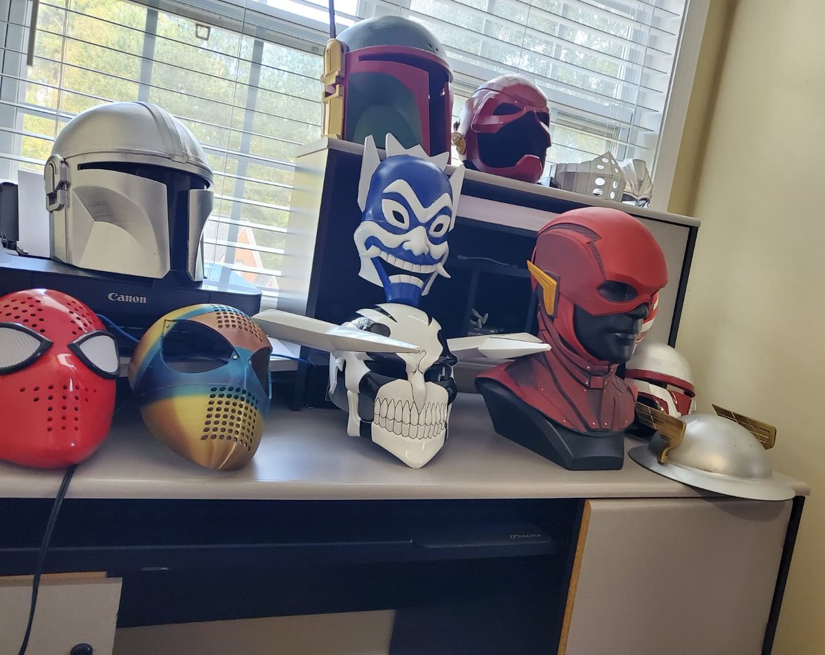 Tales2Astonish_'s tweet photo. Showing off my helm, mask, etc collection. Legend of Zelda Majora's Mask and Bleach has made me pick up this hobby.
_____
#3dprinting #masks #faceshell #cosplay #cr10s  #Bleach #spiderman #avatarthelastairbender #flash #myheroacademia #ninjagaiden #starwars #happyhalloween https://t.co/30DckoZIeo
