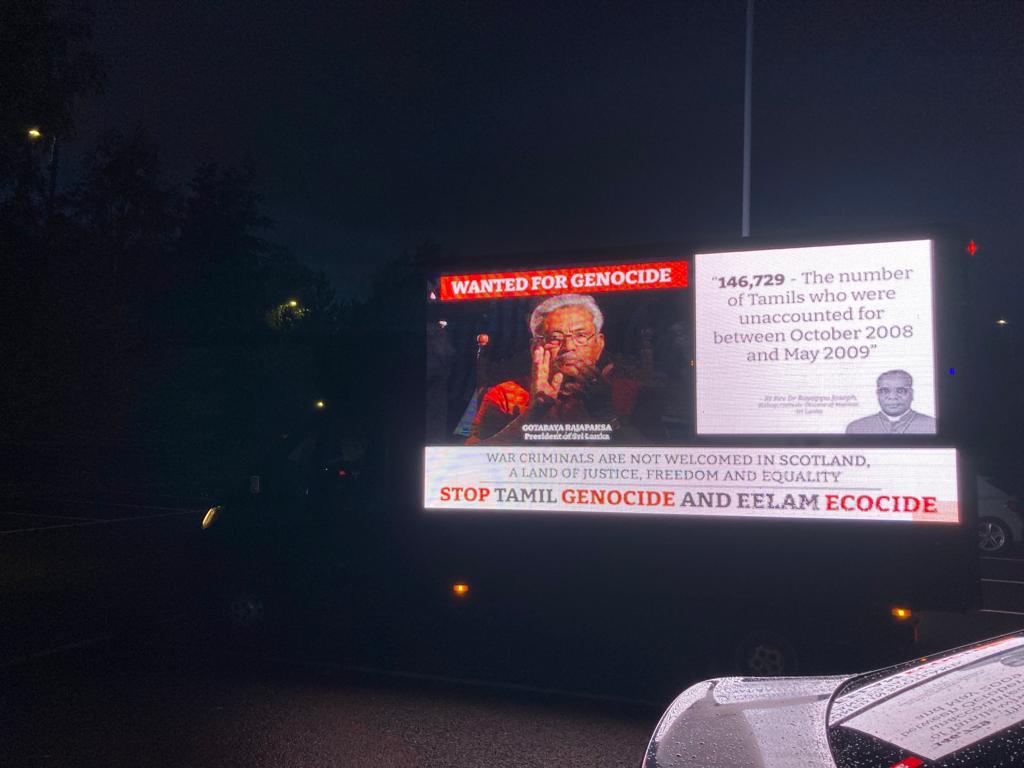TamilGuardian's tweet photo. Mobile adverts across Glasgow call for Rajapaksa to face justice for genocide

https://t.co/JEpi88jCPl https://t.co/2pitDsuq8c