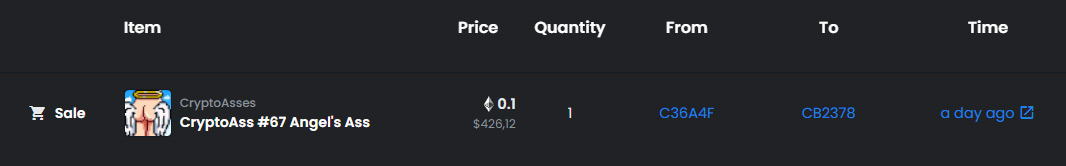 CryptoAsses's tweet image. Secondary sale for the CryptoAss #67 Angel's Ass 🍑👼

#cryptoart #NFTCommunity #nftcollector