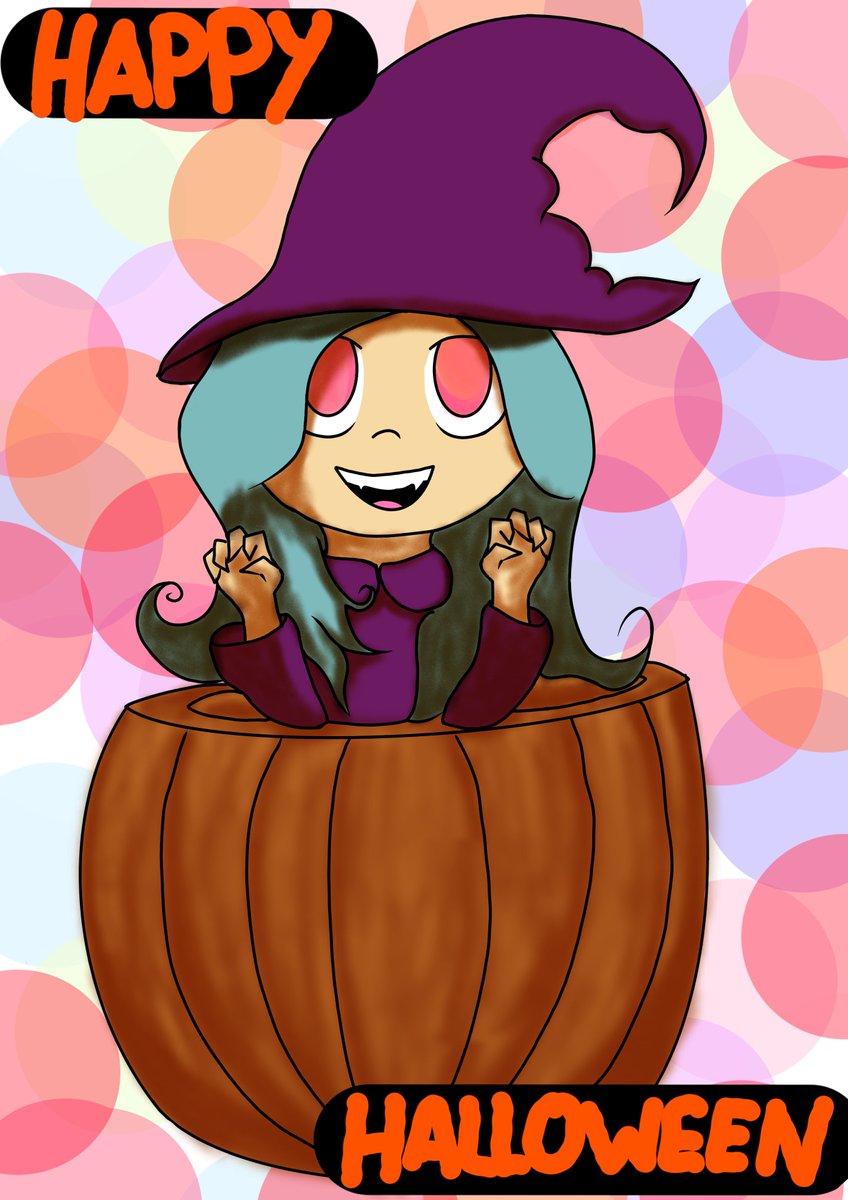 DeanieDraws's tweet photo. Happy Halloween everyone 
Enjoy my little witch in a pumpkin 💜 https://t.co/3YDBJ591z2