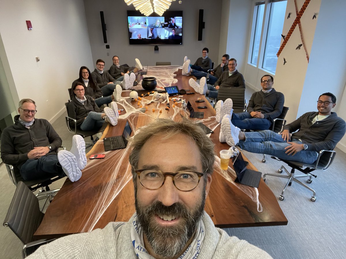 GavinSBaker's tweet photo. The team surprised me and dressed up as me for Halloween.

Tortoiseshell glasses, @Atreidesmgmt buff, grey cardigan, jeans and white Hoka Biondis.

No one will ever convince me that the buff isn’t stylish.  A practical, pandemic friendly 21st century cravat.

Happy Halloween! https://t.co/p5Ks3qW4LI