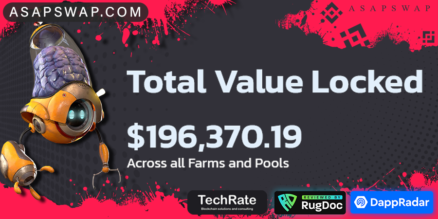 AsapSwap's tweet photo. https://t.co/WMjj1eyZ4n 
One more mile accomplished: 196K TVL

Almost 200K
Let´s GO!

$7.7 ASAP ON

https://t.co/fu8gdkW5ar

#BSC #Binance #BinanceSmartChain #DeFi #YieldFarming #bitcoin #BSCGem #TokenSale #ETH #BNB #CAKE #BTC #Ethereum #tokens #USDC #BUSD #hiddengem #ADA #doge https://t.co/pUeByIFX4C