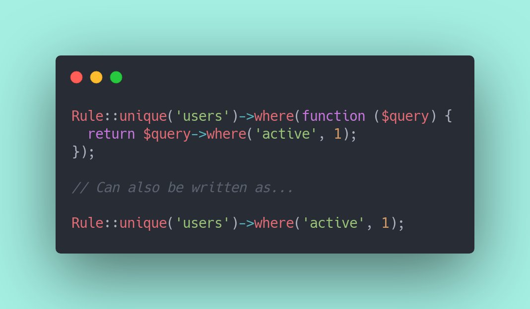 You can use ->where() on Rule instances without passing a callback