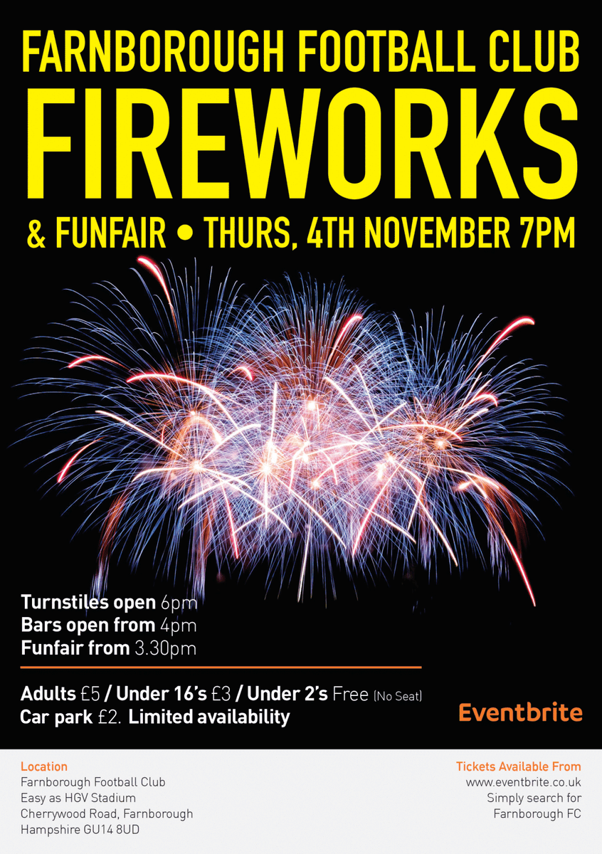 FarnboroughFC's tweet photo. We hope everyone is having fun trick-or-treating this #Halloween 🎃

Don't forget our annual #Firework display is just a few days away with limited Tickets available - https://t.co/yb4lw1XYHL https://t.co/rl2E2AJlGY