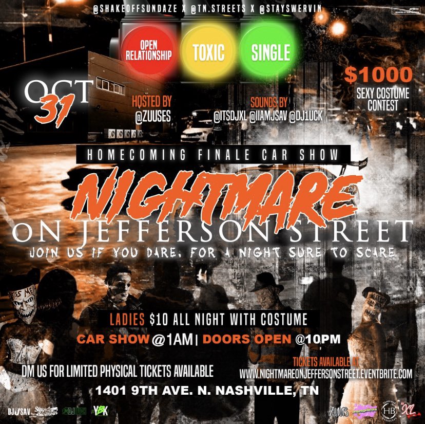 WeAreTsu26's tweet photo. Certified TSU Car Show/Party🏎
LADIES 10$ ALL NIGHT IN COSTUME
#REPOST ONLY HALLOWEEN MOVE #REPOST

$1000 Sexy Costume Contest 💃🏾
HALLOWEEN TONIGHT 👹🎃 DRESS CODE:
SINGLE- 🟢
TOXIC- 🟡
🔴 - OPEN 🤫

CAR MEET Starts After Party 💨
#Tsu25 #Tsu24 #Fisk25 #Fisk24 #Vandy25 #Mtsu25 https://t.co/J1EL2BoXoT