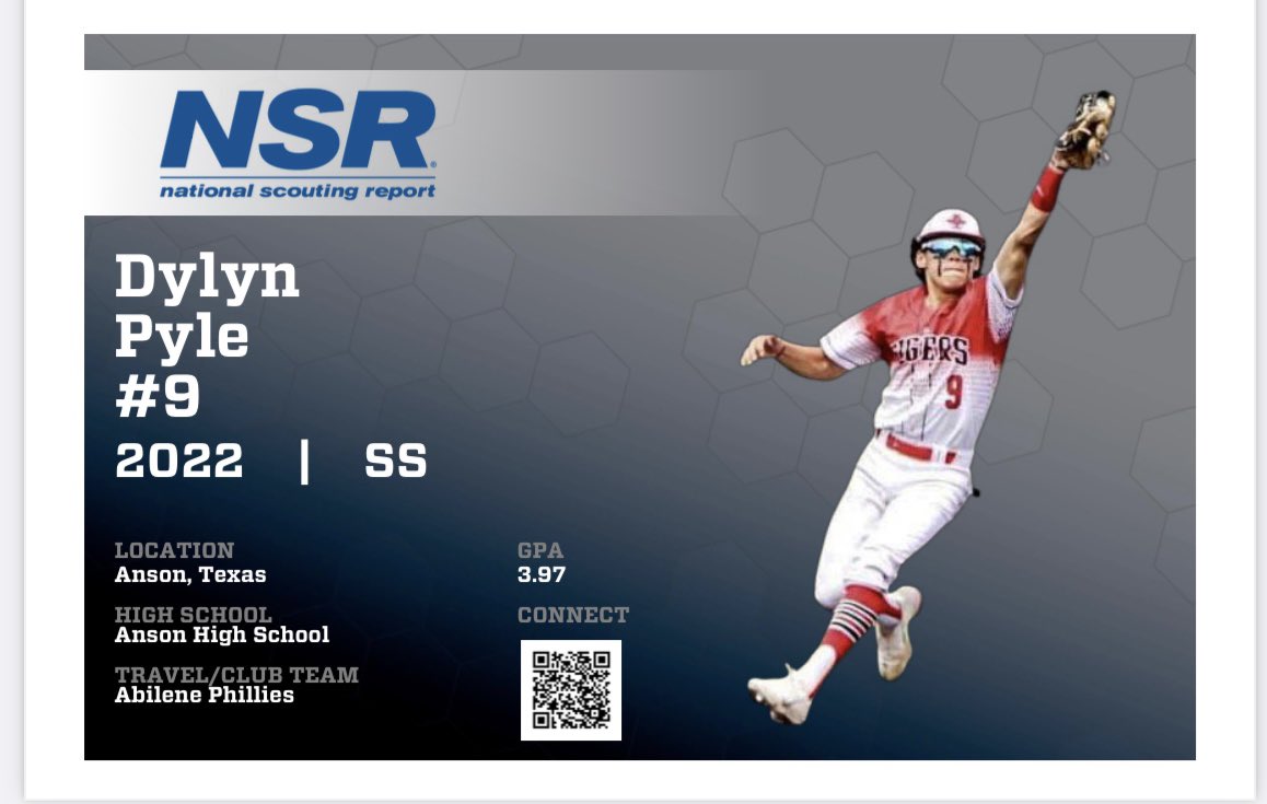 National Scouting Report welcomes DYLYN PYLE: 2022 R/R middle infielder and pitcher out of Anson, TX.
This multi-sport athlete is the very definition of work ethic.
evo.nsr-inc.com/28/Dylyn.Pyle2…

#NSRbaseball
#nsrdifference   <a href="/DylynPyle/">Dylyn Pyle</a>