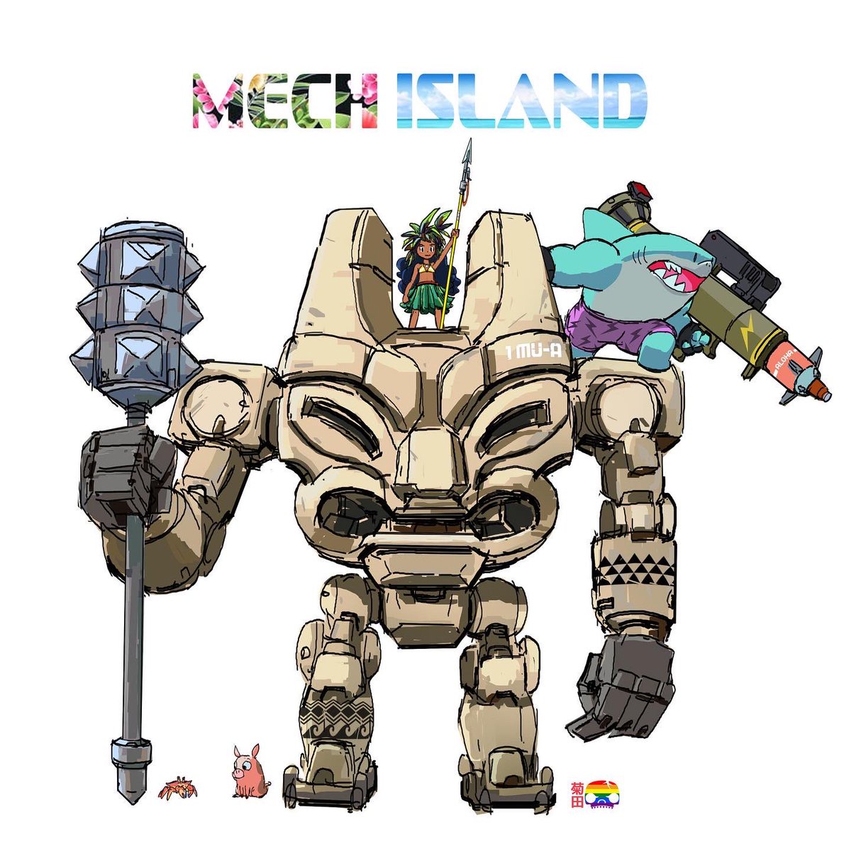 Mech Island 🏝🦈 Old gods with new tech. 🗿⚙️