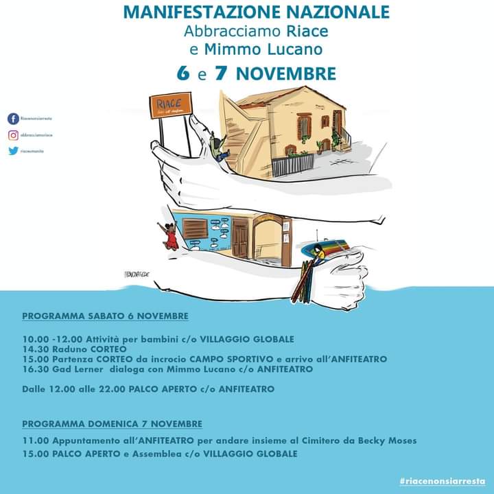 6-7 novembre.ecco il programma della manifestazione nazionale abbracciamo Riace e Mimmo Lucano
#riacenonsiarresta #MimmoLucano @TizianaBarilla <a href="/gadlernertweet/">Gad Lerner</a>