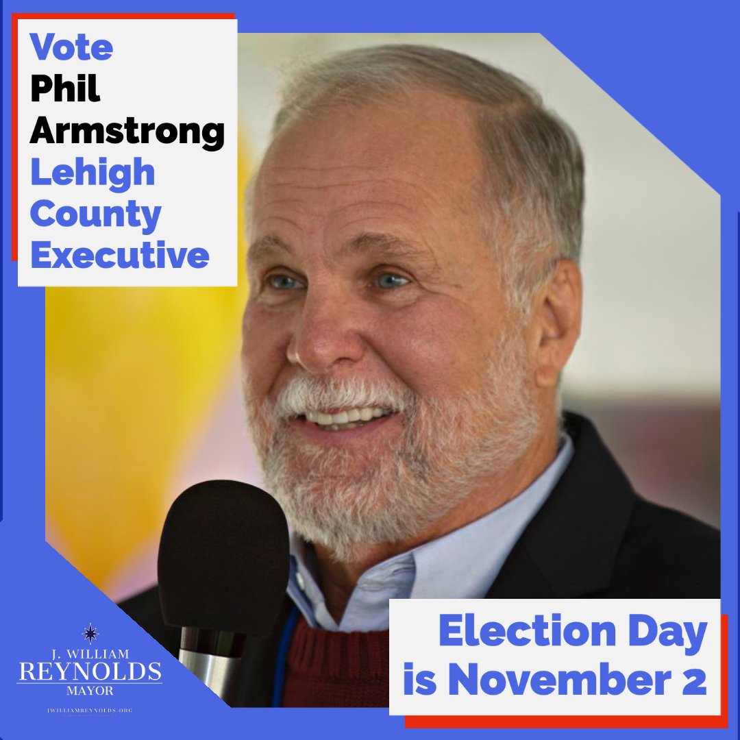 jaywreynolds's tweet photo. ☑︎ VOTE Phil Armstrong for Lehigh County Executive this November 2! ☑︎ 

#November2 #Bethlehem #votenovember2 #lehighcounty #lehighvalley https://t.co/DbwcnOPJYd