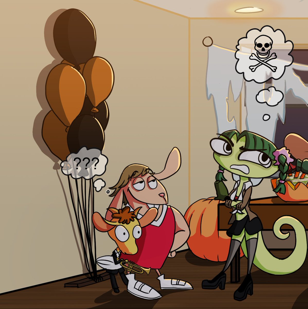 AcuteAnimation's tweet photo. Happy Halloween Acute Animation Nation! The whole squad pulled up for a party. What’s your costume? 👻

Amazing piece done by Sheila Schuster! https://t.co/Y07u2TP2W2