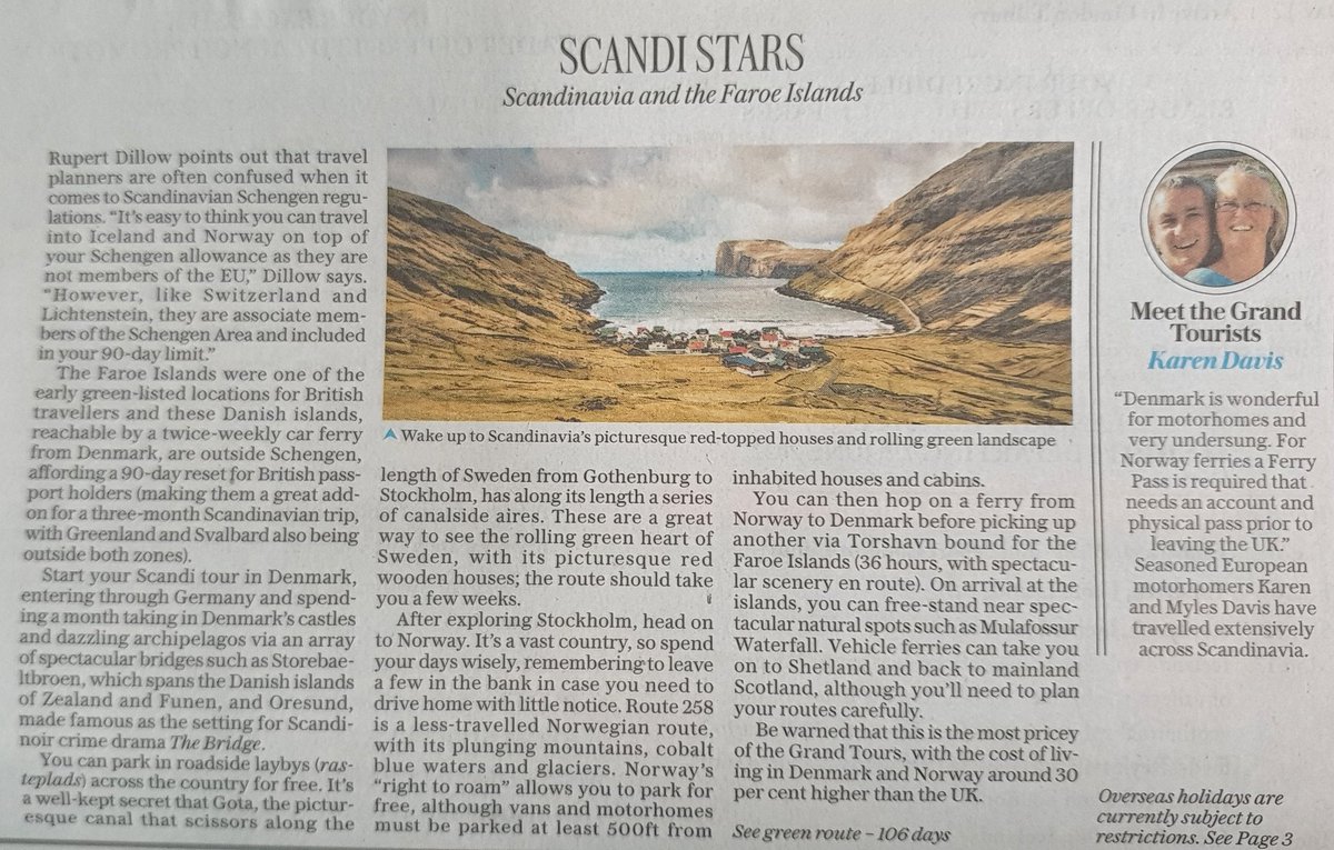 Nice to be featured in today's Telegraph Travel today with one of our Scoobie pics and references to our Schengen Shuffle blog and Scandinavia Tour. #telegraphtravel #travel #travelblogger #motorhomeblogger