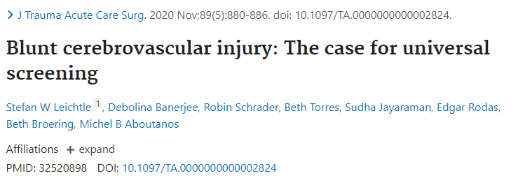 #BCVI w/@HumanFact0rz #ResusX21
Who needs to be screened for BCVI?
Denver Criteria: hyperextension-rotation, direct blow, lac via adjacent fracture
Modified Denver Criteria (in image)

Obtain CTA if concerned
Universal screening may be necessary; screening tools miss injuries