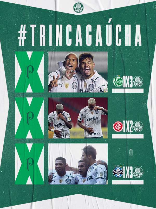 Palmeiras's tweet photo. ✅ Juventude 
✅ Internacional 
✅ Grêmio 

#TrincaGaúcha 🔛

#AvantiPalestra #GRExPAL 
#JuntosNoBrasileirão https://t.co/m2v1sstGLB