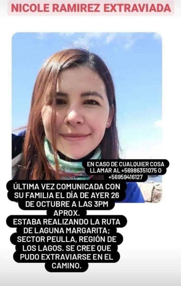#PUERTOVARAS joven extraviada es encontrada con vida, Nicole oriunda de Santiago estaba desaparecida hace 6 días en el sector de peulla, fue encontrada con lesiones y fue rescatada por la fuerza aérea posteriormente es  derivada hasta  Puerto Montt.<a href="/Personaschile/">Personas Extraviadas 🇨🇱#LeyExtraviados</a> <a href="/radiochiloe/">radiochiloe</a>