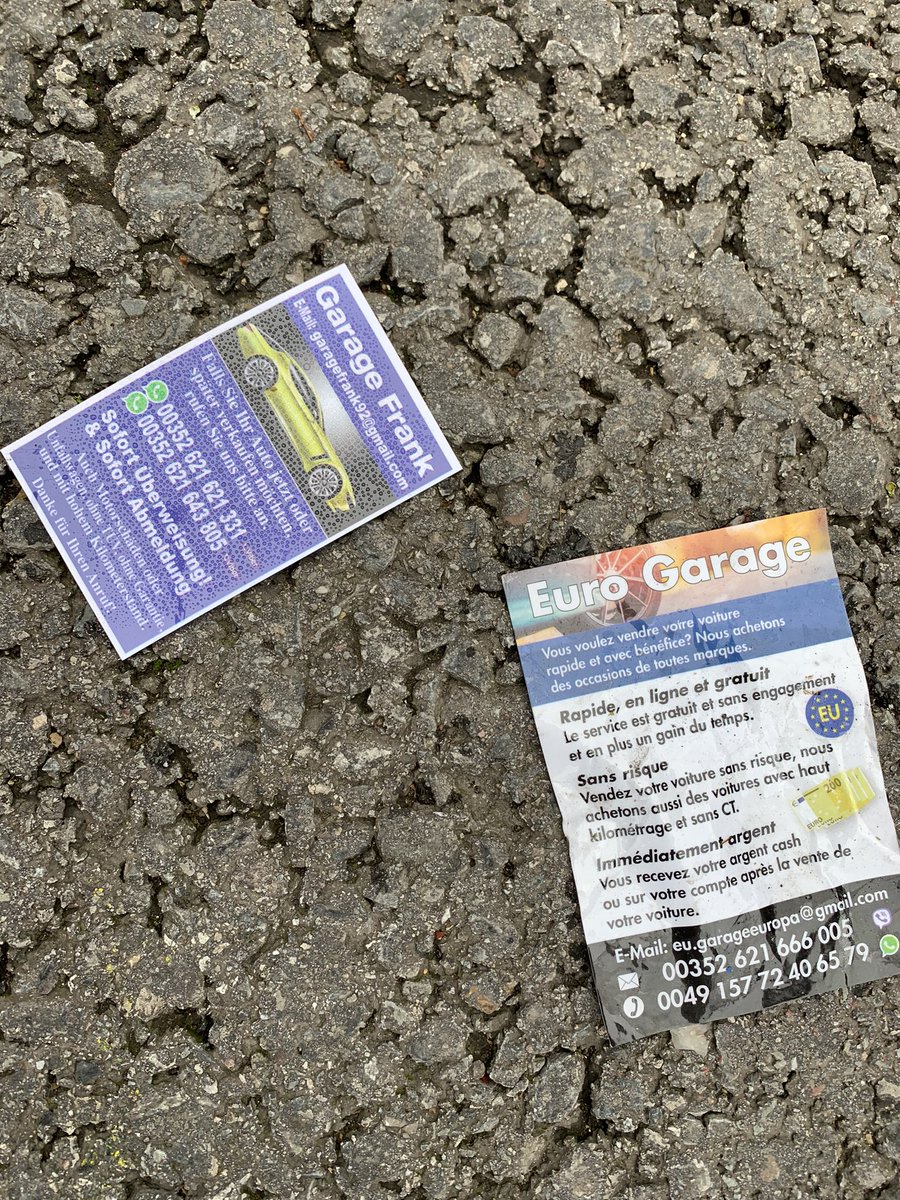 Weini zitt een esou Firmen ewei Garage Frank oder Euro Garage oder ähnlecher zur Rechenschaft?
Dausende vun Kaarten versauen den öffentlechen Raum!