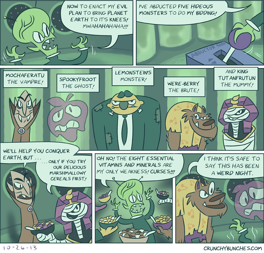 Happy Halloween! Here's some of my favorite Cereal Monsters comics from Crunchy Bunches: 