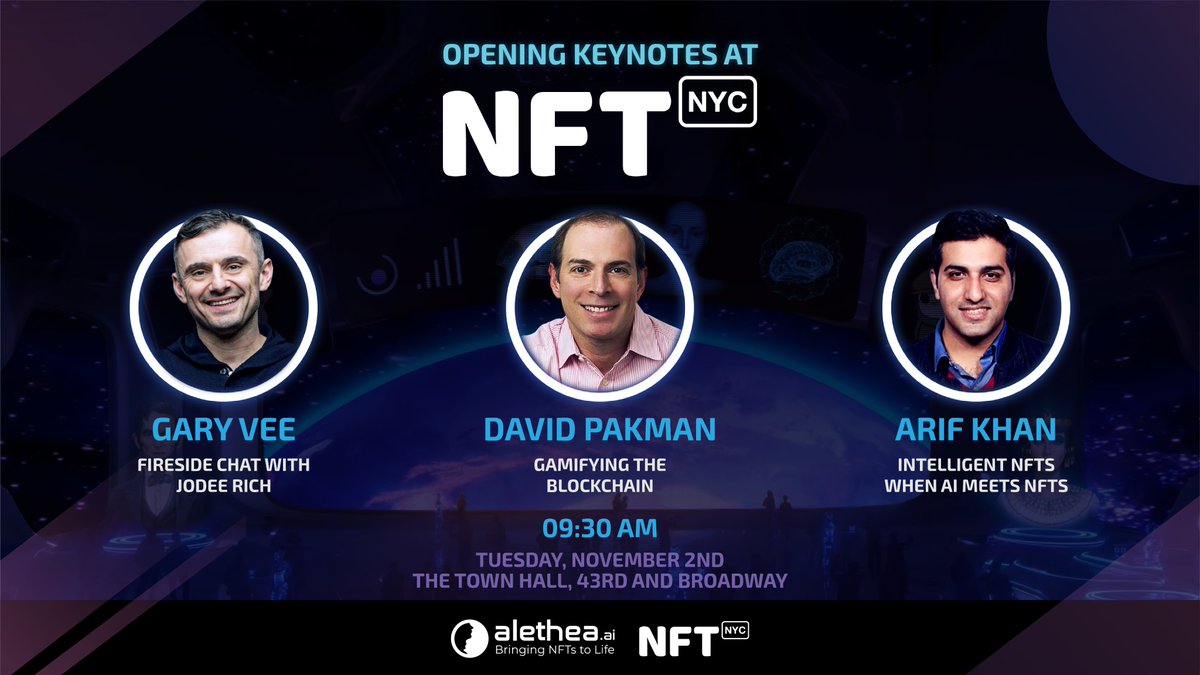 real_alethia's tweet photo. @ArKhan will be opening @NFT_NYC with a keynote together with @garyvee  @pakman  at the Main Stage, Townhall on 43rd and Broadway. 

iNFTs are about to go Mainstream in a way few could have even imagined! https://t.co/897mE8Q7MA