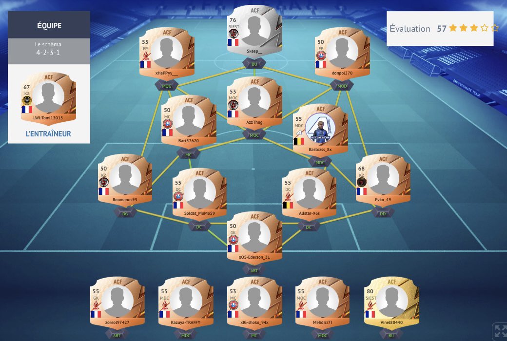 Bonsoir à tous

Voici l'équipe de la semaine:

LIGUE 2 POULE B

<a href="/AbsoluteFootca2/">Absolute Footcare</a> @Yokohamaesp @casa_esport <a href="/devilsquadbr/">Devil Squad</a> <a href="/SparteFc/">Sparte FC</a> <a href="/xiGalaxy/">💪xi-Galaxy 🌒✨</a> 

Bravo à tous !..