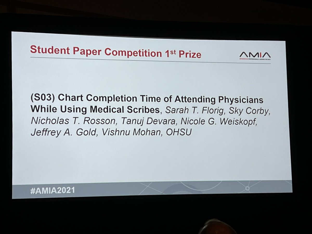 williamhersh's tweet image. Congrats to @SarahFlorig of @OHSUInformatics for winning the Student Paper Competition award at #amia2012!