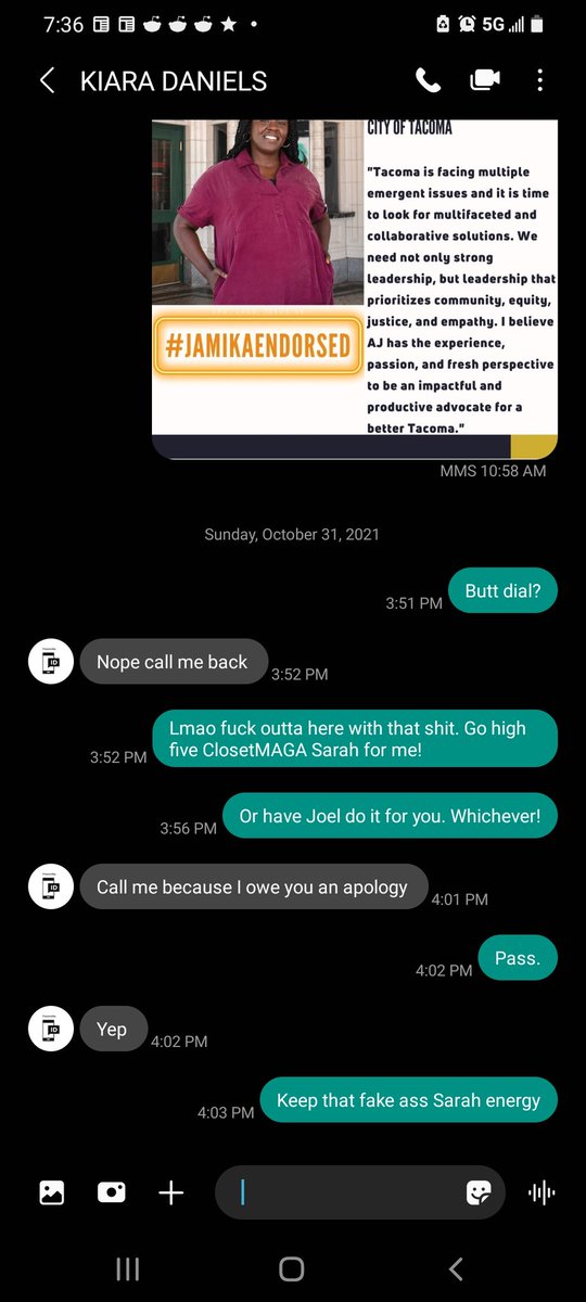 WhoDatAJ's tweet image. Le sigh. These folx tried to backpedal from their racism on the @Channel_253 slack, &amp;amp; are mad at @ElectKiara.

#WriteInAJ for #taccouncil D2 if you think @IndivisibleTac are not the "uniters" of @CityofTacoma they claim to be.

#tacomadeservesbetter #echochamber253 #stepaside253