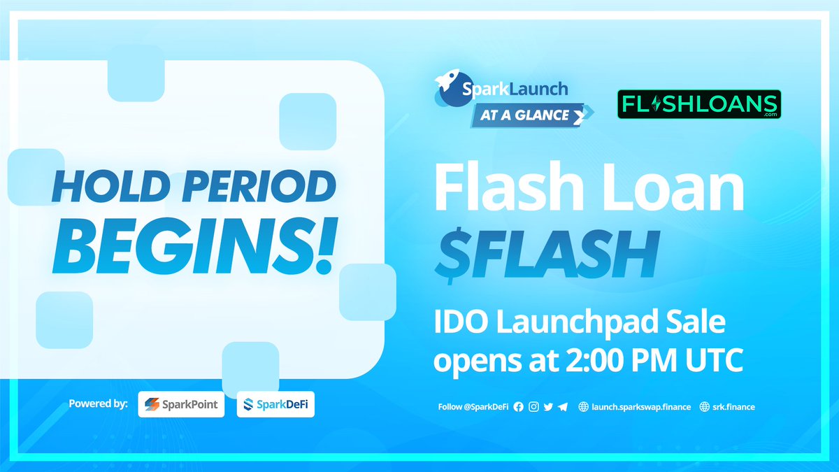 sparkpointio's tweet image. The Hold Period begins! ✋⏱️ Stake &amp;amp; Withdraw functions of $SRKb / $SFUEL pools on #SparkPool will be temporarily disabled to give way to the preparation of whitelisted addresses for the #IDO #Launchpad Sale of @ComFlashloans. 

#BSC #BUIDL #DeFi #SparkLaunch #Crypto #SparkPoint