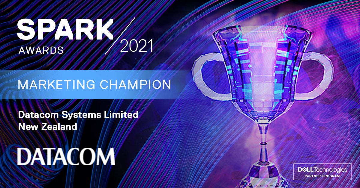 Datacom's tweet photo. We’re excited to announce we won the @DellTech SPARK 2021 Award for Marketing Champion at this year's #DellTechSpark conference. Thank you to our team for such fantastic work and to Dell for a great partnership. https://t.co/4zerI7pXs8