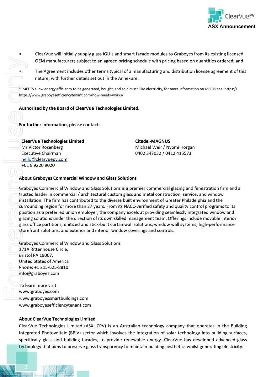 ClearVuePV's tweet image. ClearVue is pleased to announce the appointment of new US Distributor (and future manufacturer) in Graboyes Commercial Window and Glass Solutions operating in the Greater Philadelphia area ...
#ClearVue #BIPV #WIPV #solarglass #sustainableconstruction #smartfacades #smartcities