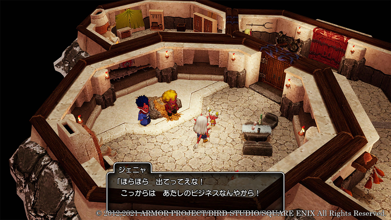 ドラゴンクエスト宣伝担当 主人公は オーグリード大陸での冒険でさまざまな人々と出会います 雪深いランガーオ村では パーティの仲間にもなる心優しき娘 マイユ マイユの父 村王クリフゲーン と彼女の幼なじみの青年 アロルド そして お金儲けが