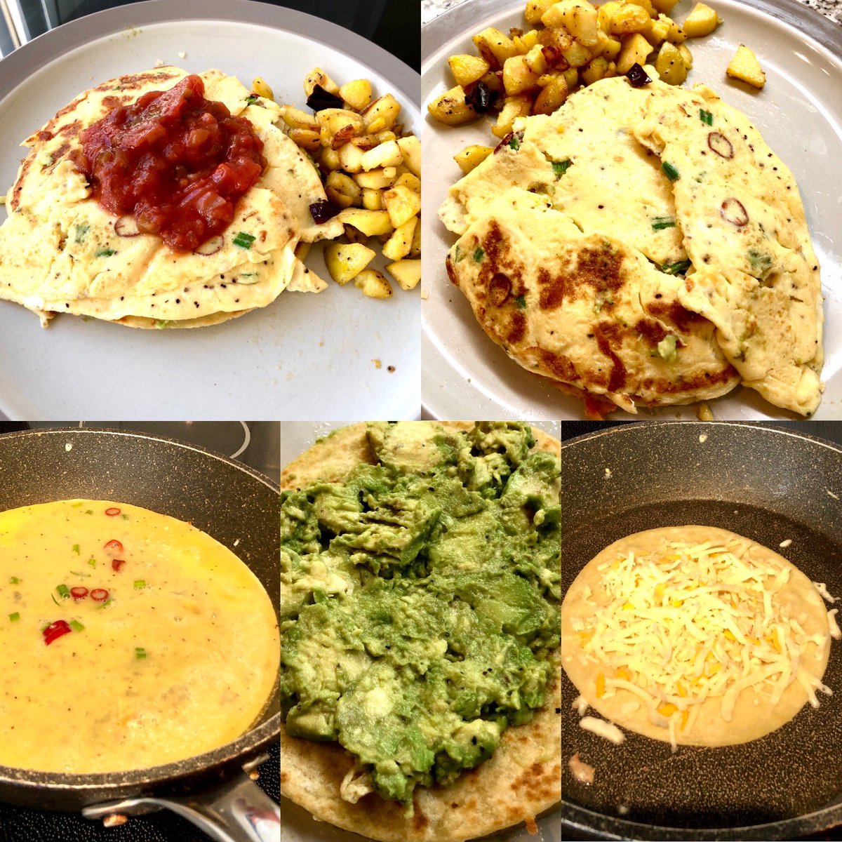 jennkicks8's tweet photo. What’s for #SundayBrunch ? I was in the mood to experiment and this was the end result. A 3 cheese quesadilla with mashed #Avocado topped with a dried red chili omelet and a salsa garnish. Let’s not forget the spiced breakfast potatoes! #yum #food #foodie https://t.co/Igccndl8NK