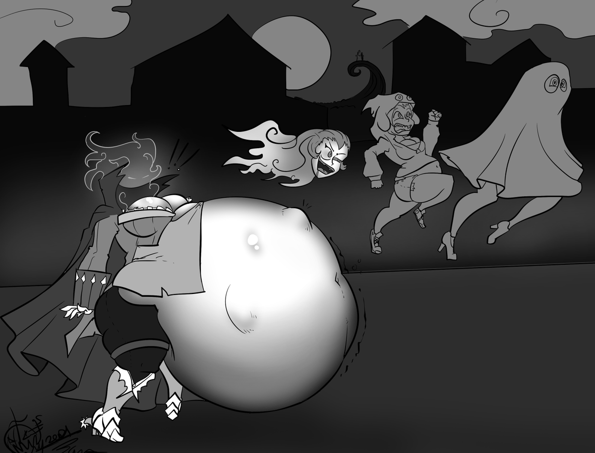 BBbrowser's tweet photo. Waka Waka Waka

Adella's playing some Pacman by trying to gobble up some ghosts, seems like her body is keeping track of her high score.

An awesome request by @Alek_the_Sinner 

#vore #vorebelly #dullahan #monstergirl #bellyart #bellybulge https://t.co/3u7ZKINDO1