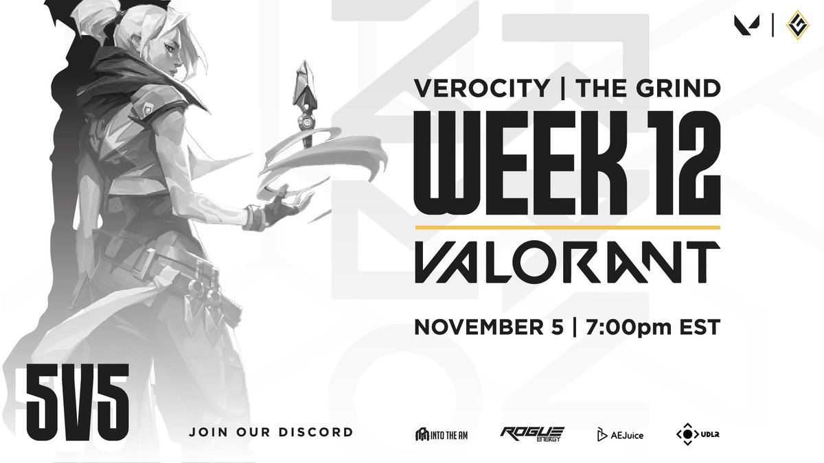 VerocityGaming's tweet photo. $50 is up for grabs in Week 12 of The Grind. Only 16 teams will have a chance to fight for it so claim your spot ASAP! #verocity #udlr #thegrind #VALORANT https://t.co/F7lKUfGVDU