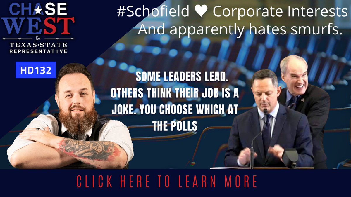 WestforTX's tweet photo. Voters in Texas HD 132. Are you tired of the incompetence of our representation? You have the power to change that on March 1st 2022.
#schofieldisafollower #WESTforTX https://t.co/Cvb8ORfCbS