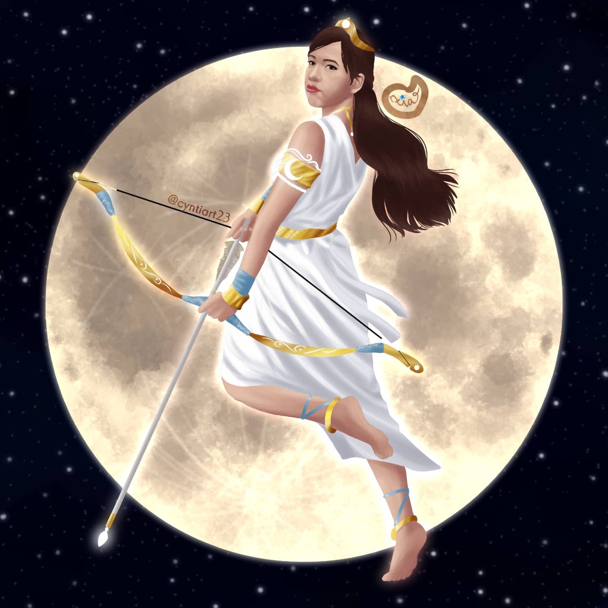 Day 18 of #OctoberDechART: Moon. My name, Cyntia, is one of the names of Artemis. I would have been a cosplay of the Moon Goddess if I could. But drawing myself as her is as fun. Thank you, Bryan and Amelia, for this one prompt, it's so special to me!🌕💙✨ #ARTemis 😉