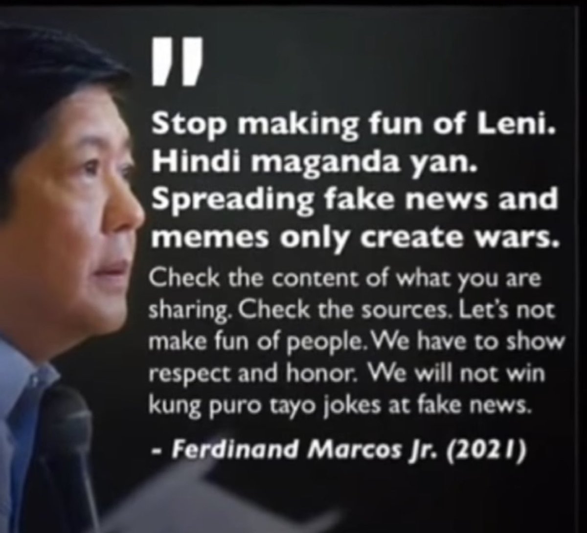 Exactly what they keep on doing to his Family since 1980s but here he is. So humble and no sign of hatred and revenge. A true Leader to whom I can entrust my kids, grand kids and future grand kids. #BBMSigawNgBayan