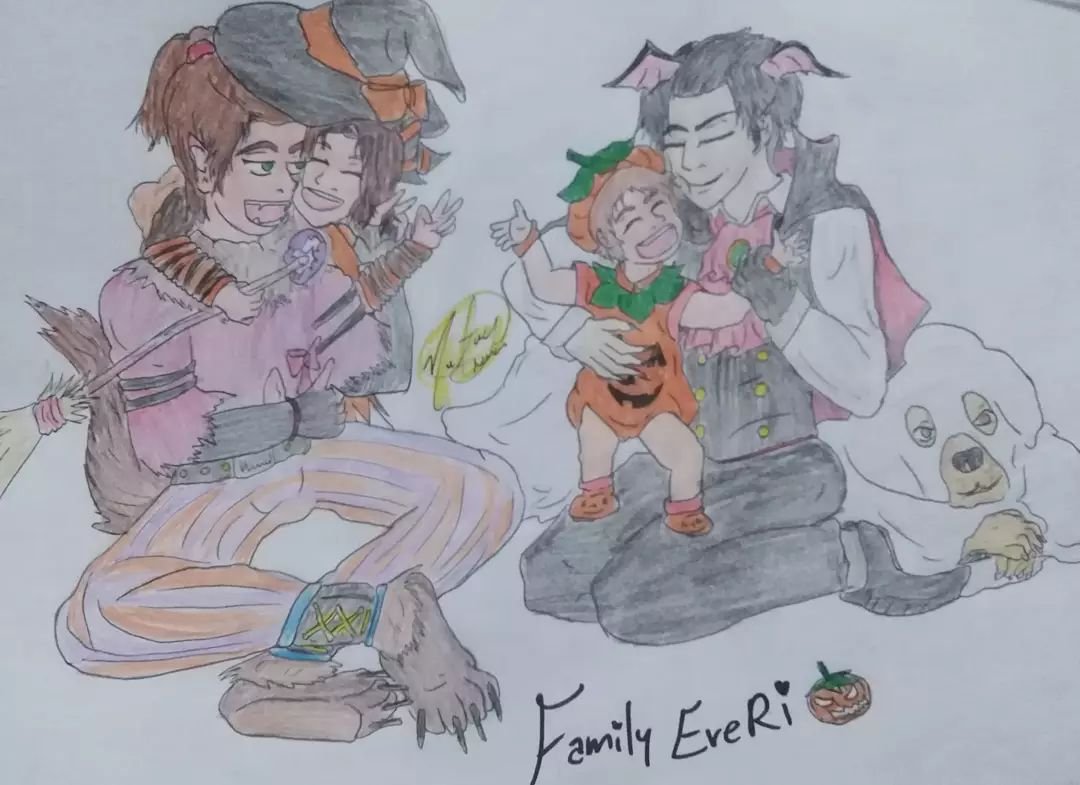 Family Ereri Halloween 🦇🎃
Eren - 🐺, Levi - 🧛‍♂️, Riinia - 🧙‍♀️, EJ - 🎃 y Arthur - 👻
#erenjaeger #Ereritober <a href="/ererictober/">Ererictober (リヴァエレ & エレリ)</a> #LeviAckerman #erenxlevi #snk #yaoi #halloween2021 
DAY 31: HALLOWEEN <3