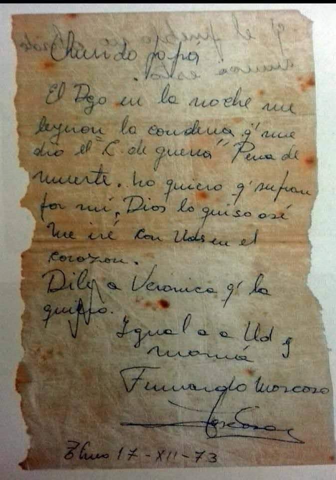 fotohistoriacl's tweet photo. Carta de un joven de 20 años a sus padres, condenado a muerte por un Consejo de Guerra en diciembre de 1973, en Talcahuano. https://t.co/IwPu6QC2wS
