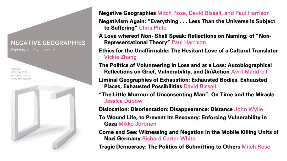 Negative Geographies: Exploring the Politics of Limits ed. Mitch Rose <a href="/Stilllife0/">stilllife</a> and me is published today by <a href="/UnivNebPress/">Univ Nebraska Press</a>! Contributions by Chris Philo <a href="/vickiez/">vickie zhang</a> @AvrilMaddrell Jess Dubow <a href="/jwwylie1/">John Wylie</a> <a href="/EarthWriting/">Mikko Joronen</a> <a href="/RichCarterWhite/">Richard Carter-White</a> and us