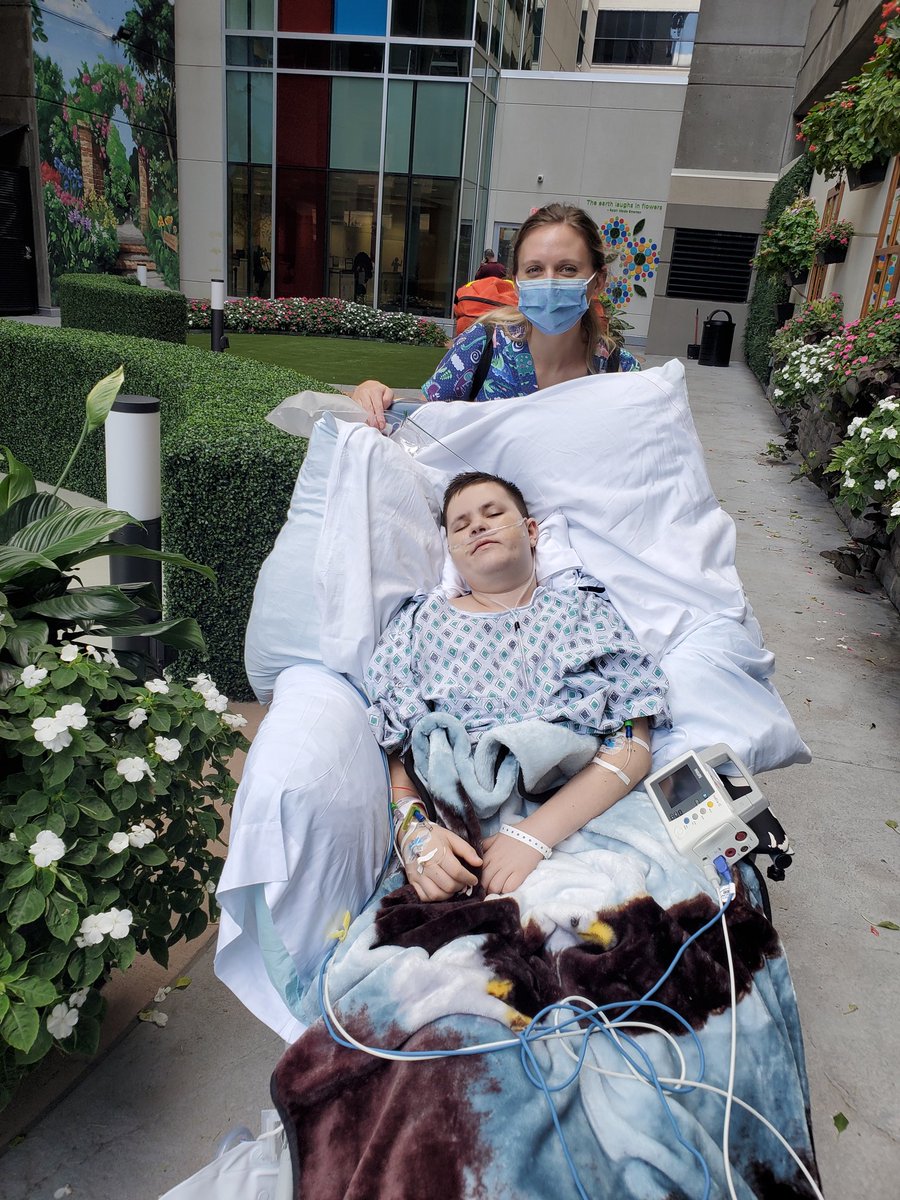 My little man got to go for a ride today outside in the healing garden! It was a big boost for him. One of his sweet nurses took a lot of time and energy to make it happen!