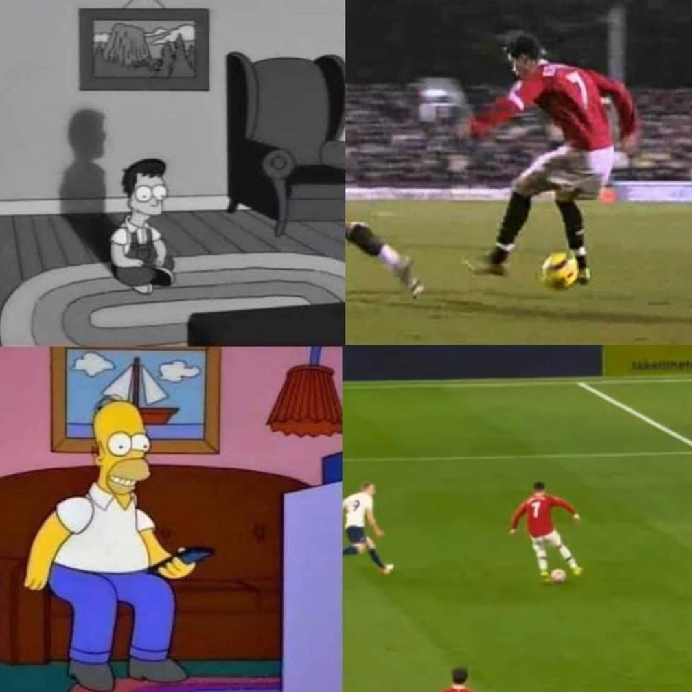 Esse drible cortando o adversário é a marca do Cristiano Ronaldo.