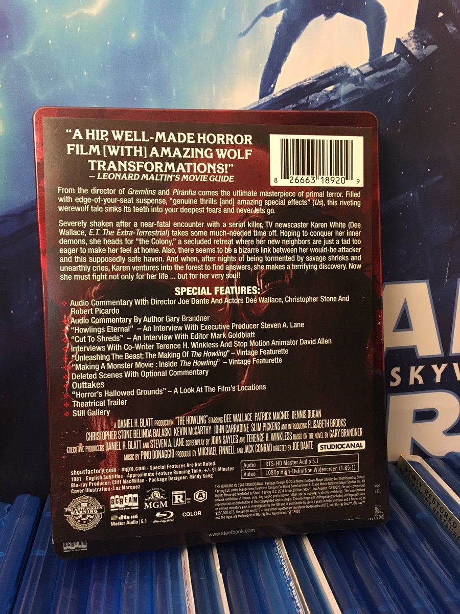 Movie #️⃣ 44 

🎞 THE HOWLING 

(1981) 

🎬 Directed by Joe Dante 

📀 Blu-ray 

#FearFest #31DaysOfHorror #31DaysOfHalloween #WerewolfHorror #ScaryMovies #HorrorMovies #TheHowling #SteelBook #BluRay