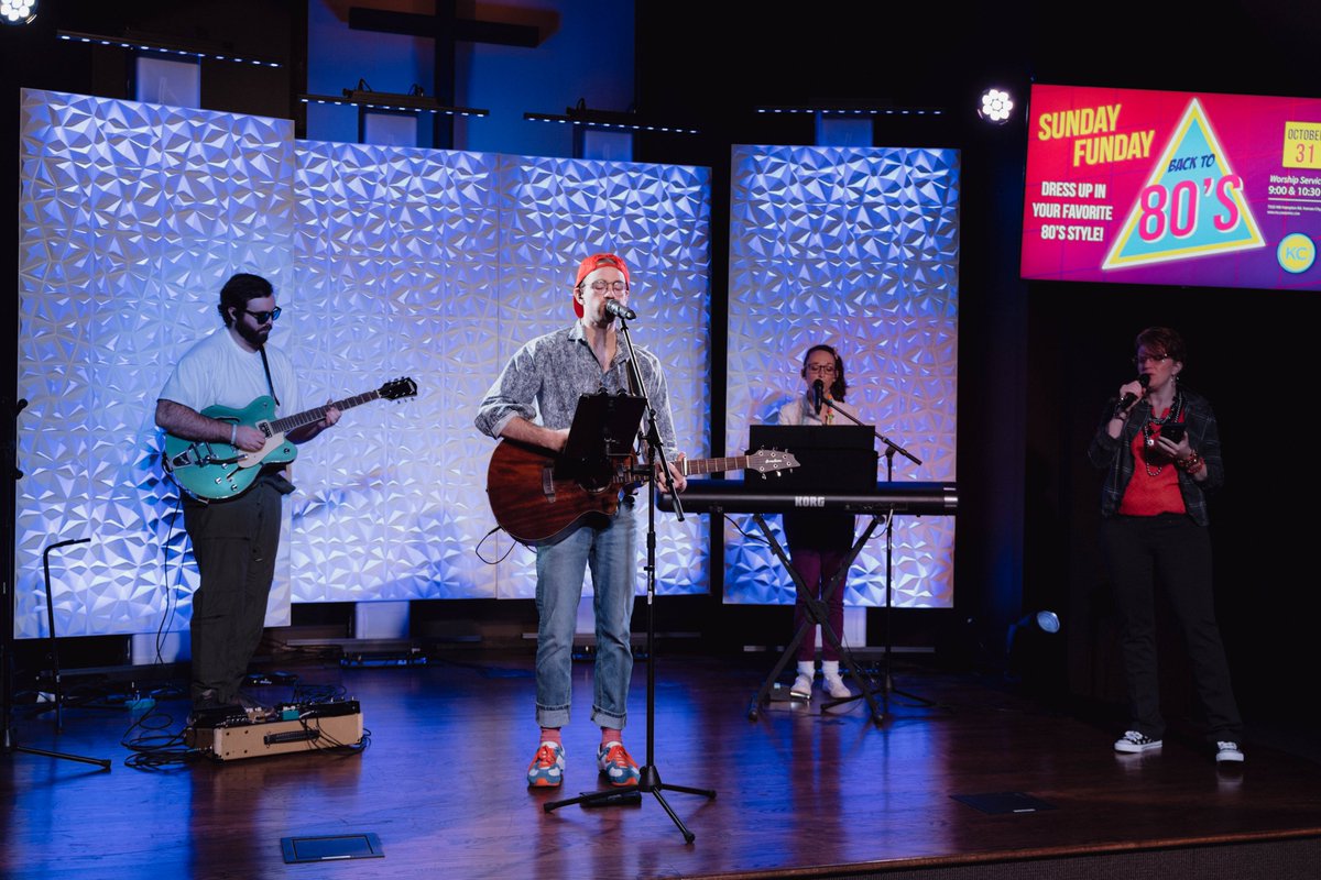 FellowshipKC's tweet photo. Today we gathered with the body Christ to lift high the name of Jesus while hearing the scriptures proclaim the sufficiency of the cross for our salvation! 
On top of that, we dawned some 1980's attire and slang ;) 

#bettertogetherkc #christalone #faithalone https://t.co/NEZ3h3fI5Q