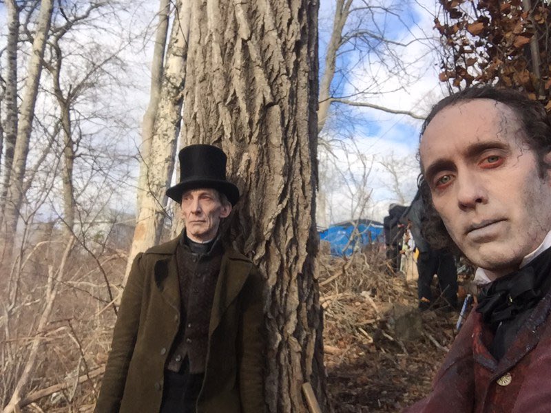 JulianRichings's tweet photo. You’re very kind @R4Burning ! And here’s a photo of us in full makeup between takes lurking in the woods. And may I say, you look particularly fetching.
#Chapelwaite https://t.co/rpHuJ7iluG