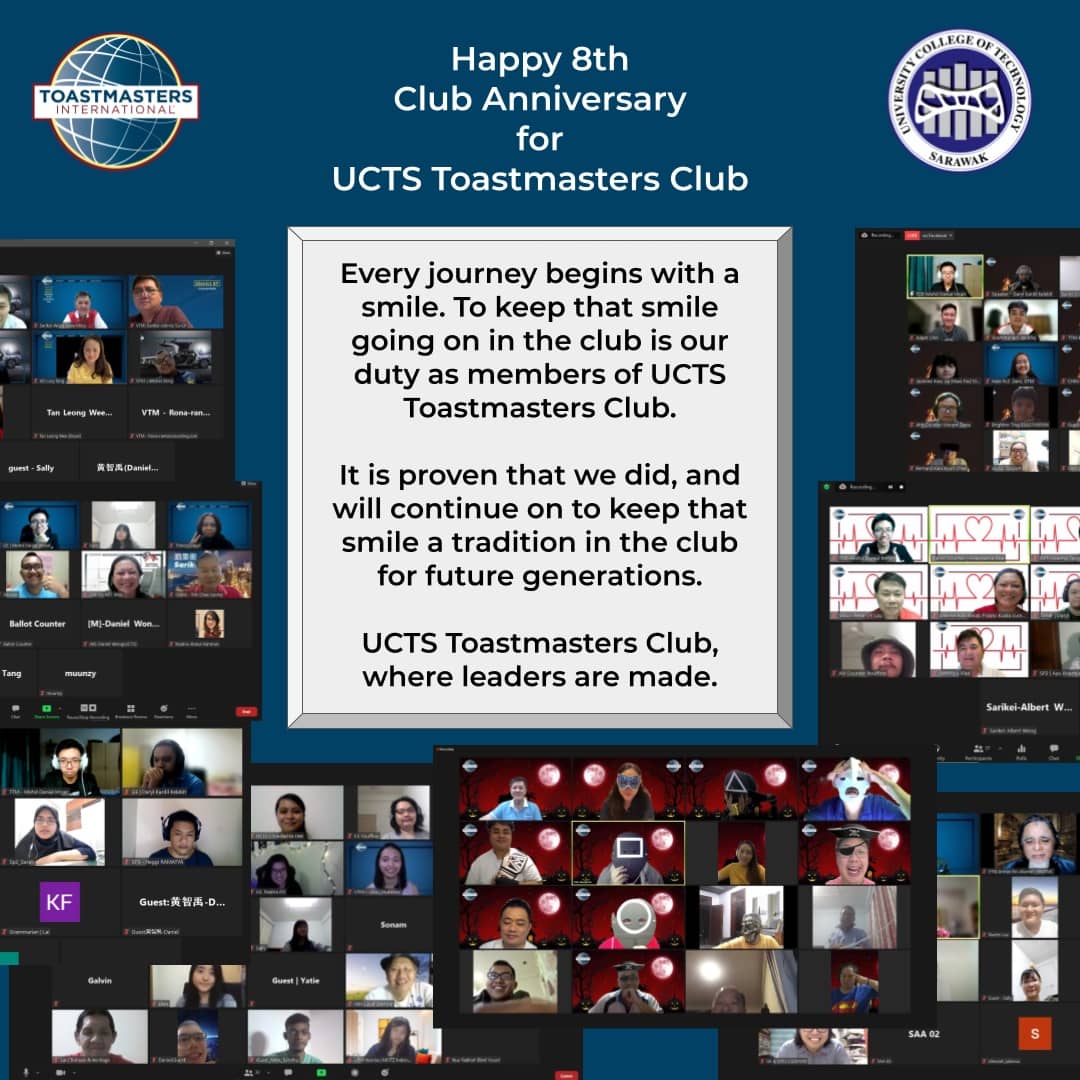 TADAAA~ Look what we have here! Its UCTS TOASTMASTERS CLUB 8TH ANNIVERSARY!!

We, members of the club, are happy of what we had accomplished, the hard work and dedication in putting the effort to make this club worth fighting for. Thank you everyone that made this possible!!