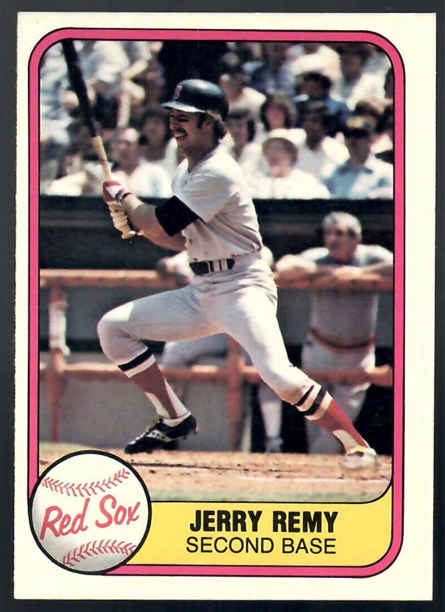 dvillanojr's tweet photo. My favorite baseball card of all time. My grandfather is the man standing in the dugout behind Jerry Remy. Incredibly sad that Jerry is gone. He spent hours helping me with baseball as a kid at Fenway and spring training. Jerry represented everything that is great about baseball https://t.co/nJiLYe0fFU