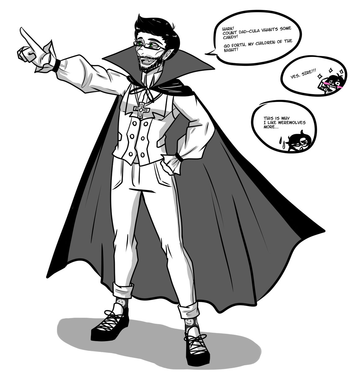 Stephicnesss's tweet photo. Did I draw something #daemonik related and use this as an excuse to use a Count Dad-Cula pun?
Yes, yes I did.
Happy Spooky Candy Day, y'all! https://t.co/Rbj5GMOH9i