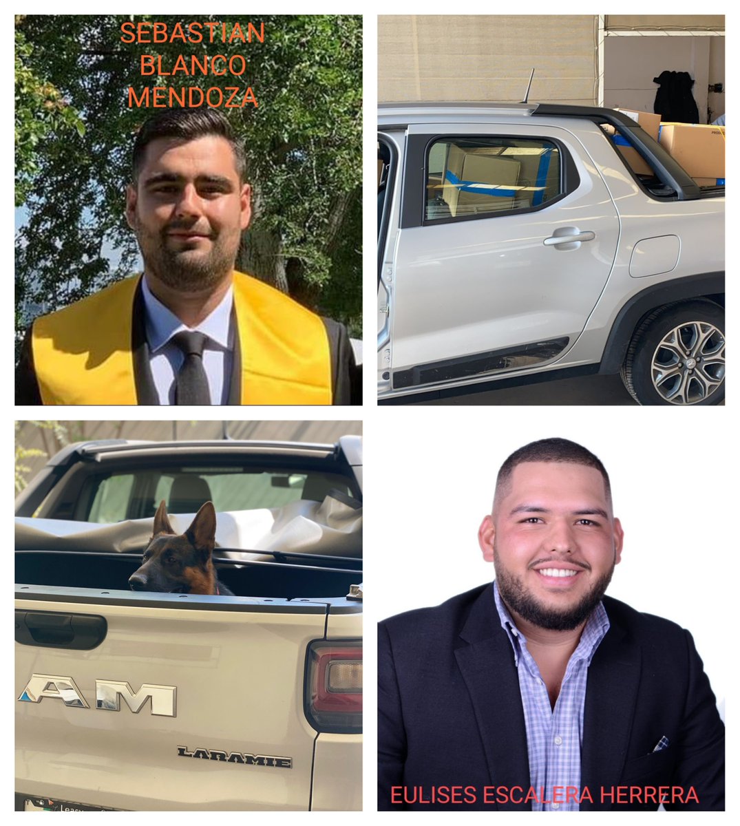 #ServicioSocial 
Se solicita su ayuda para localizar a Sebastian Blanco Mendoza y Ulises Escalera Herrera. Salieron de Guadalajara rumbo a Michoacán. Desde el sábado 30 de octubre no se sabe nada sobre su paradero. 

Viajaban en una camioneta RAM Larime 700 con plazas 02273